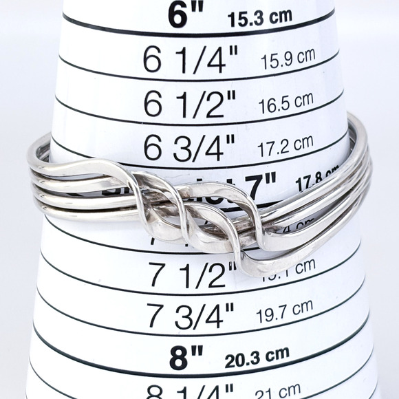 Estate Sterling Silver 925 Braided Open Cuff Statement Bracelet 7" - Picture 7 of 9